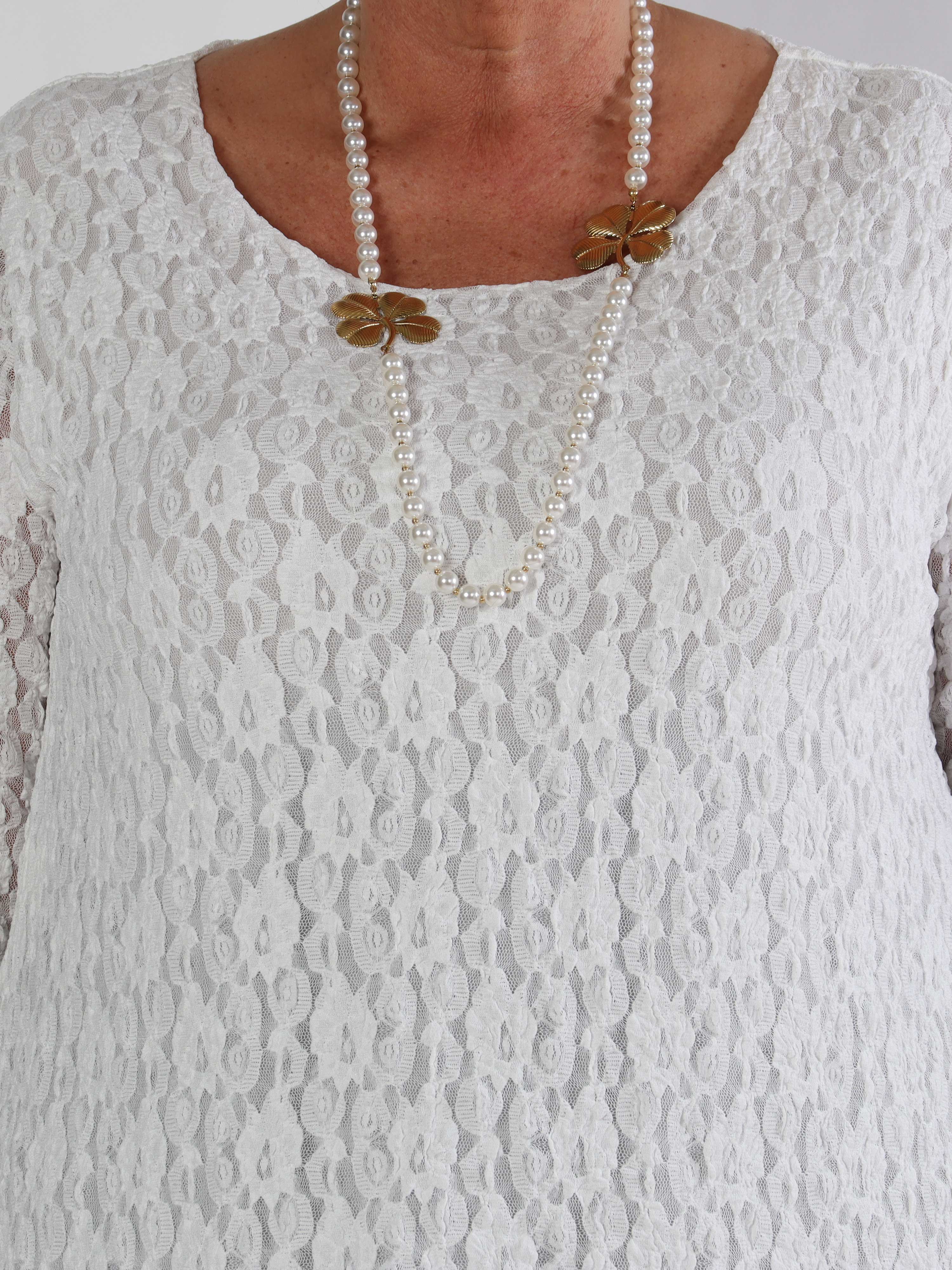 Candidas - Plus size blondetunika med chiffonlag